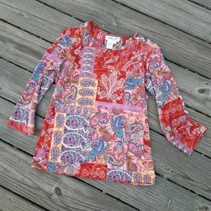 Long Sleeved Shirt Paisley Print Crew Neck Tshirt